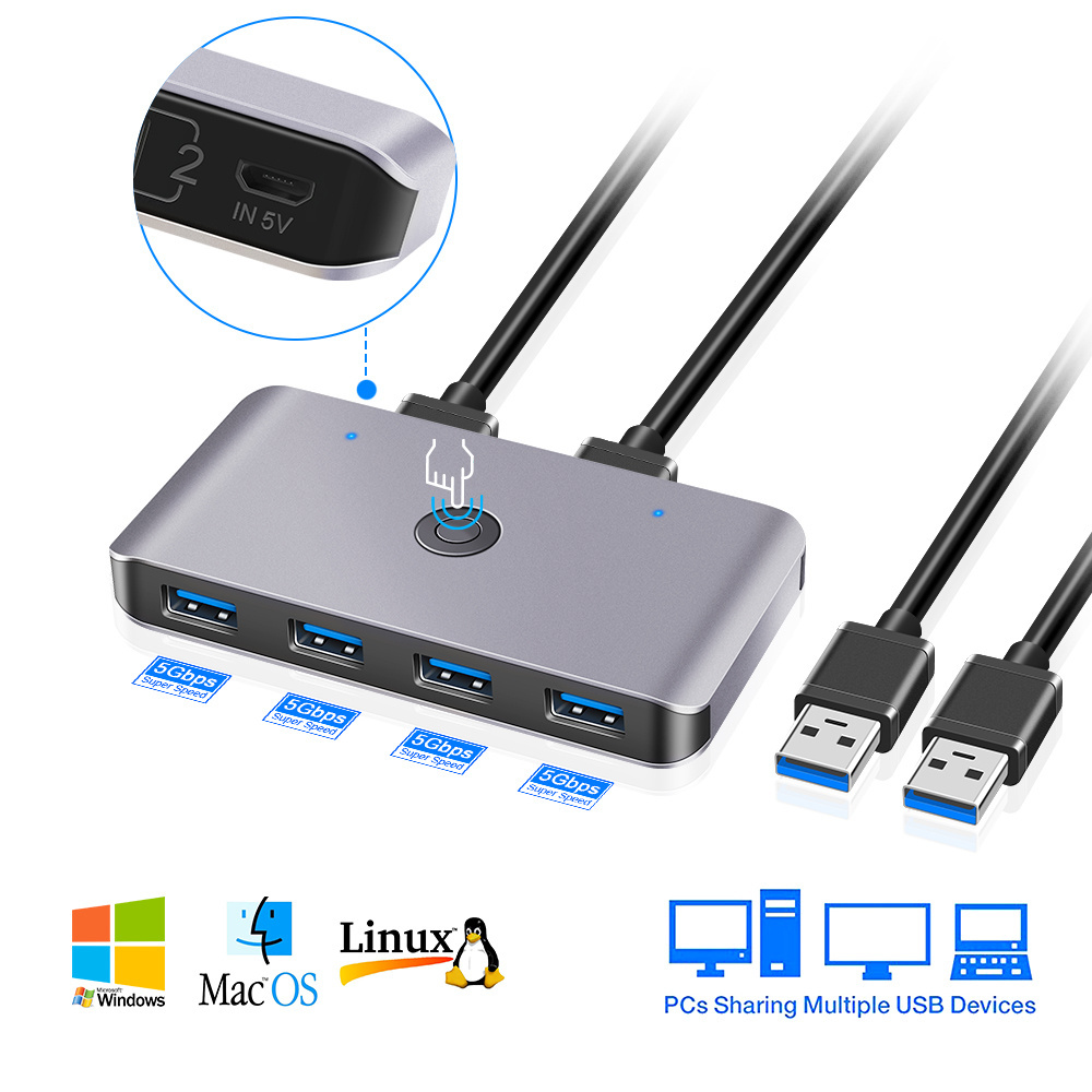 1.5M USB 3.0 A to A Cable Switcher Box 2 In 4 Output USB 3.0 KM Switch for 2 PCs Sharing Mouse Keyboard Scanner Printer