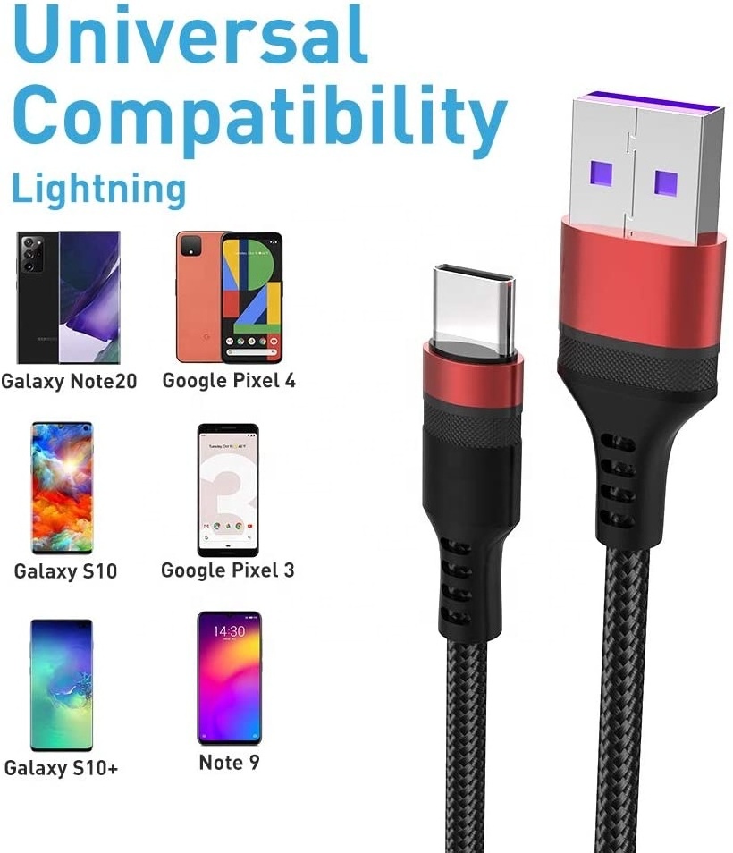 High quality 16ft 5A/40W USB A to USB C fast charging USB type C charger data cable