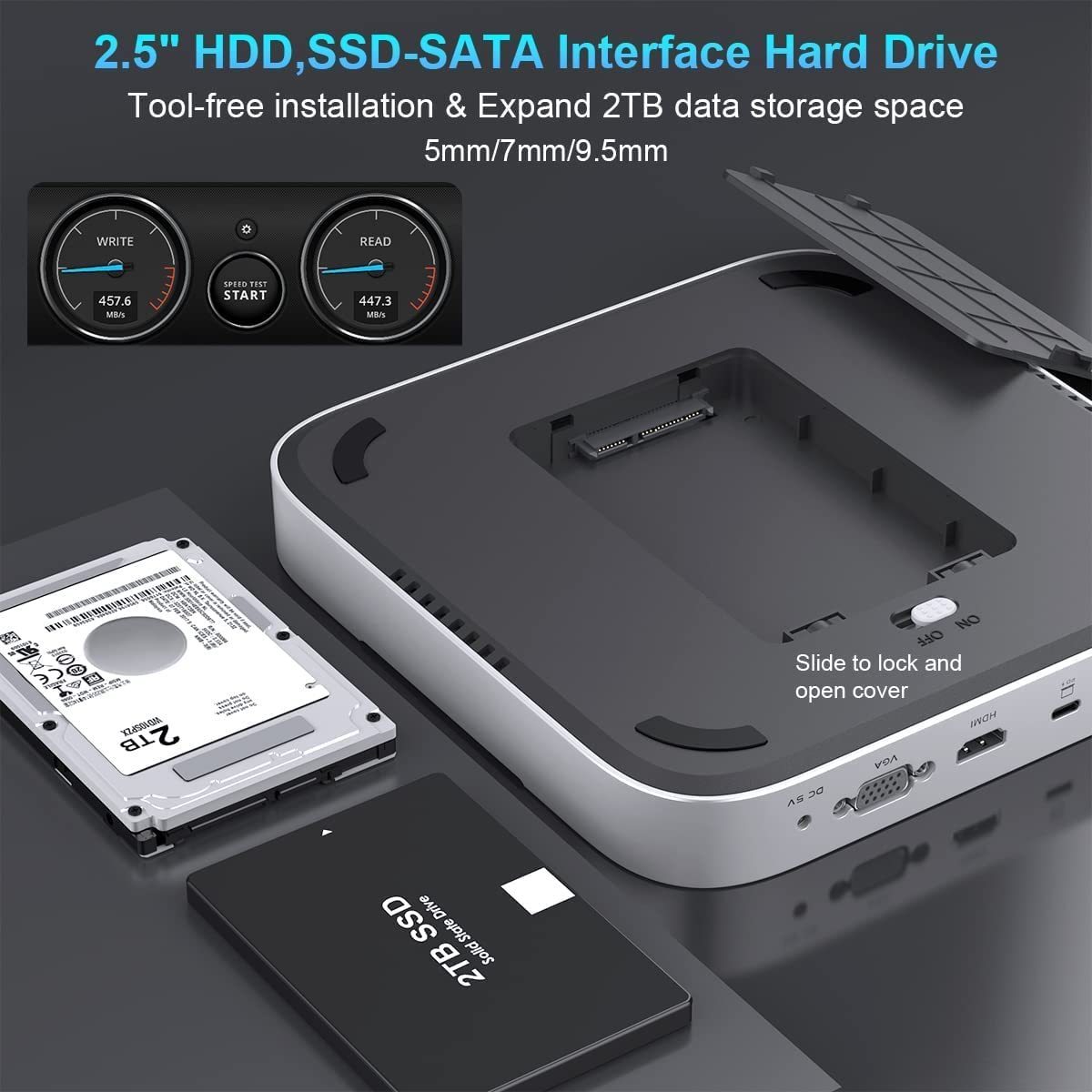 12 in 1 Mini Dock Stand 4K HDMI VGA SATA SSD Enclosure Mac Mini Stand Hub for Mac Mini M1