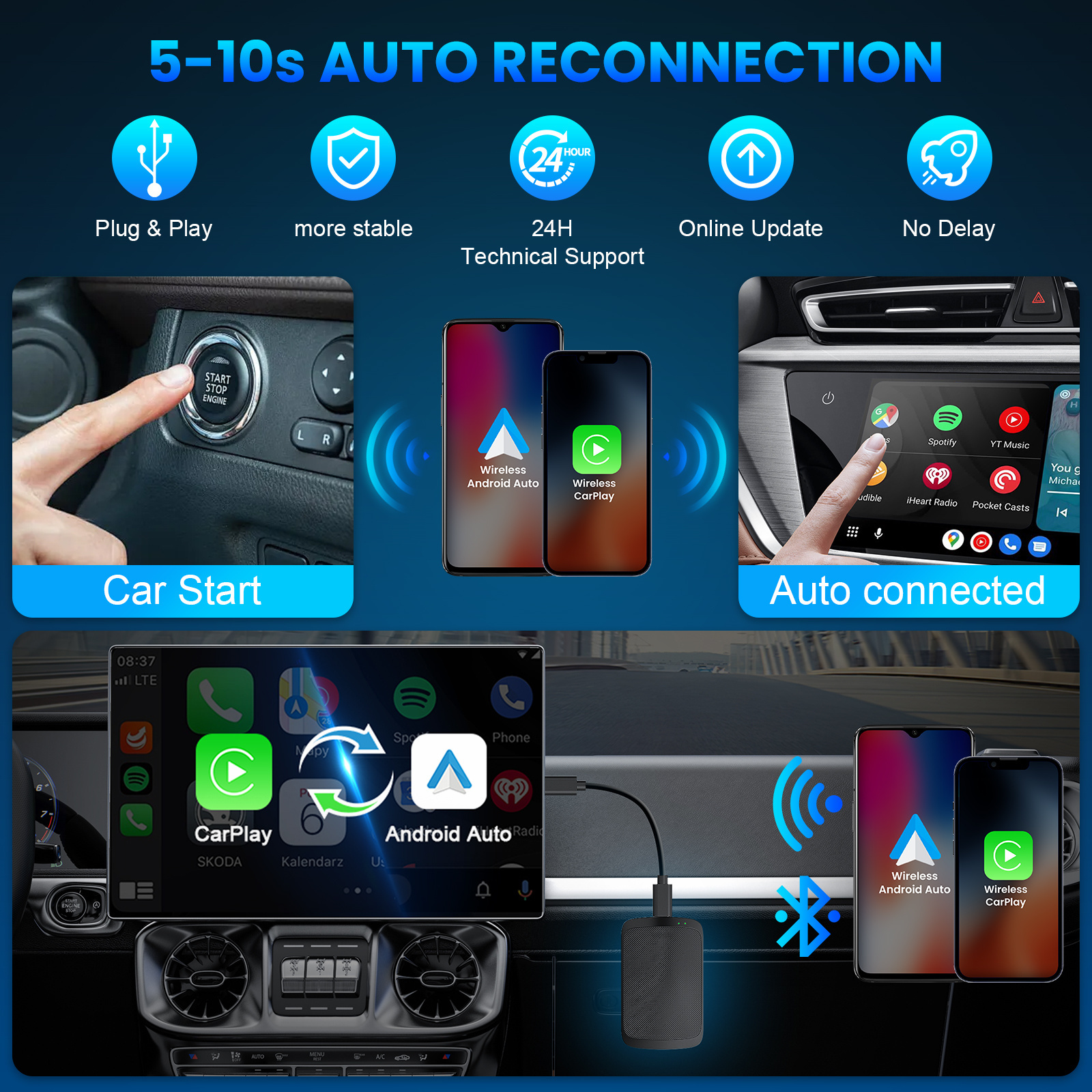 OEM Wired CarPlay Cars Wireless Carplay Android Auto Adapter with Netflix YouTube TikTok Google Play