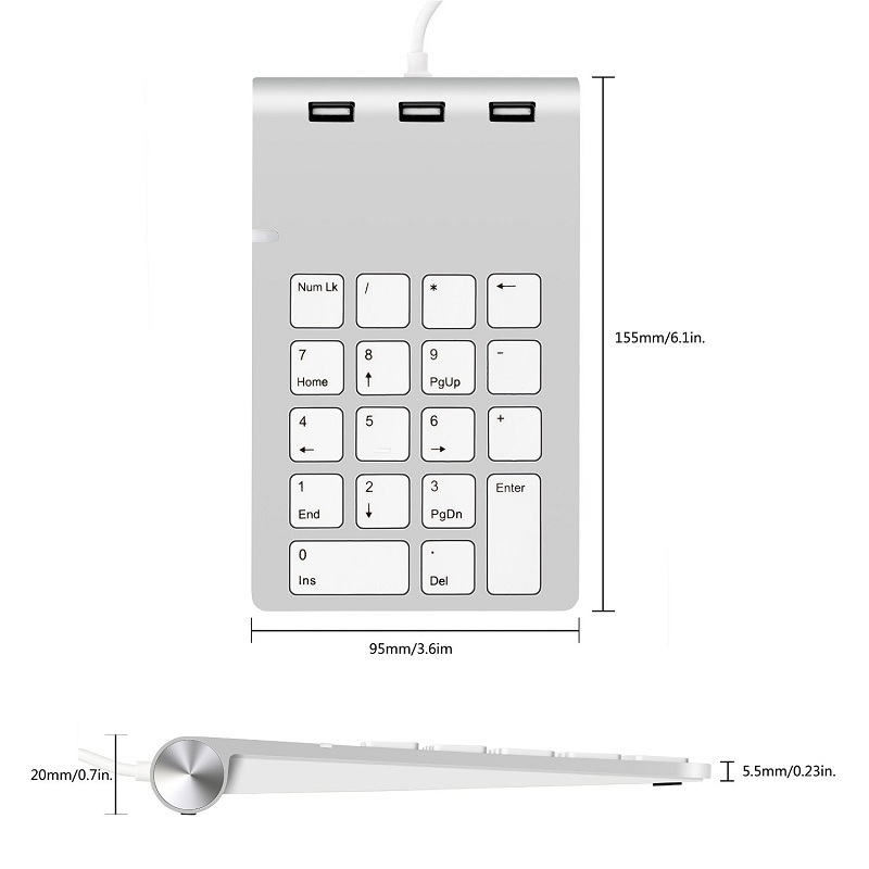 OEM Factory Price Mini USB 2.0 Hub Wire Numeric Keypad Keyboard 18 Keys Numeric Mini USB Keypad For Laptop Computer