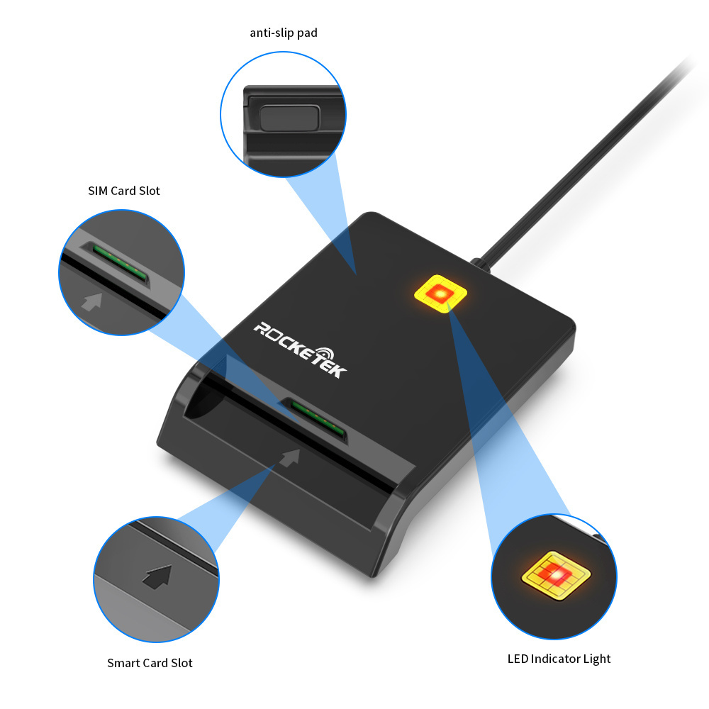 Portable EMV CAC USB IC ID Smart Card Reader ISO 7816 credit Smart chip Card Reader Writer with drive