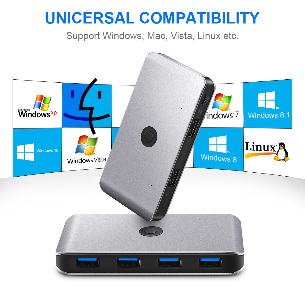 1.5M USB 3.0 A to A Cable Switcher Box 2 In 4 Output USB 3.0 KM Switch for 2 PCs Sharing Mouse Keyboard Scanner Printer