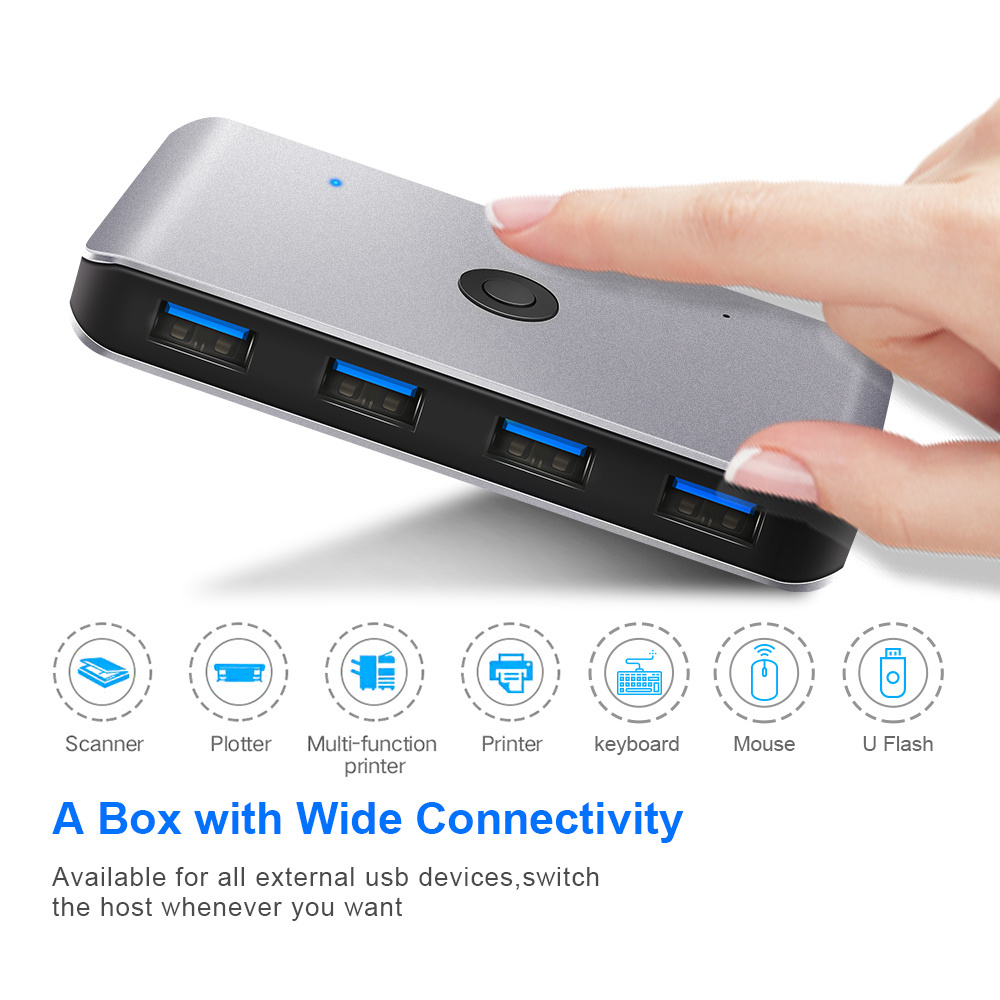 1.5M USB 3.0 A to A Cable Switcher Box 2 In 4 Output USB 3.0 KM Switch for 2 PCs Sharing Mouse Keyboard Scanner Printer