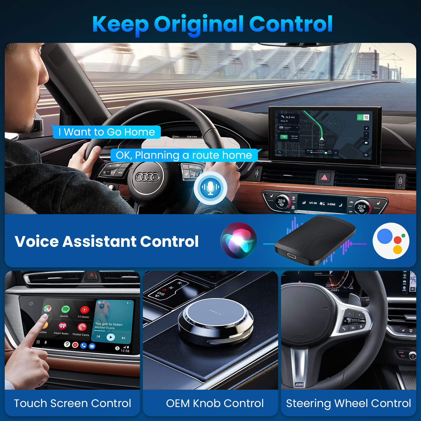 OEM Wired CarPlay Cars Wireless Carplay Android Auto Adapter with Netflix YouTube TikTok Google Play