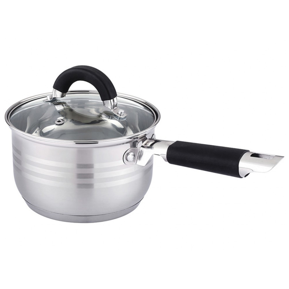 Glass Lid Capsule Bottom Multi-Use Kitchen Cooking Mini 3Ply Stainless Steel Pot Saucepan