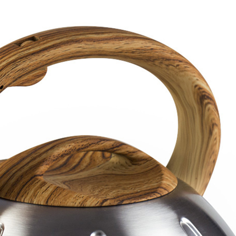 Wooden color handle stainless steel cover whistling water tea kettle for home