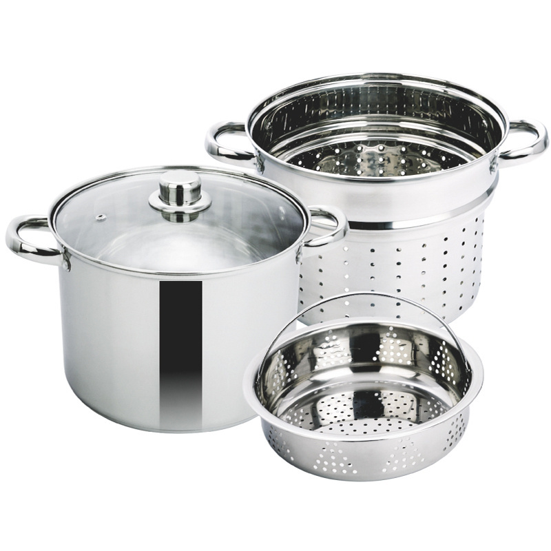 Restaurant kitchen commercial stainless steel steamer pasta pot with strainer and basket