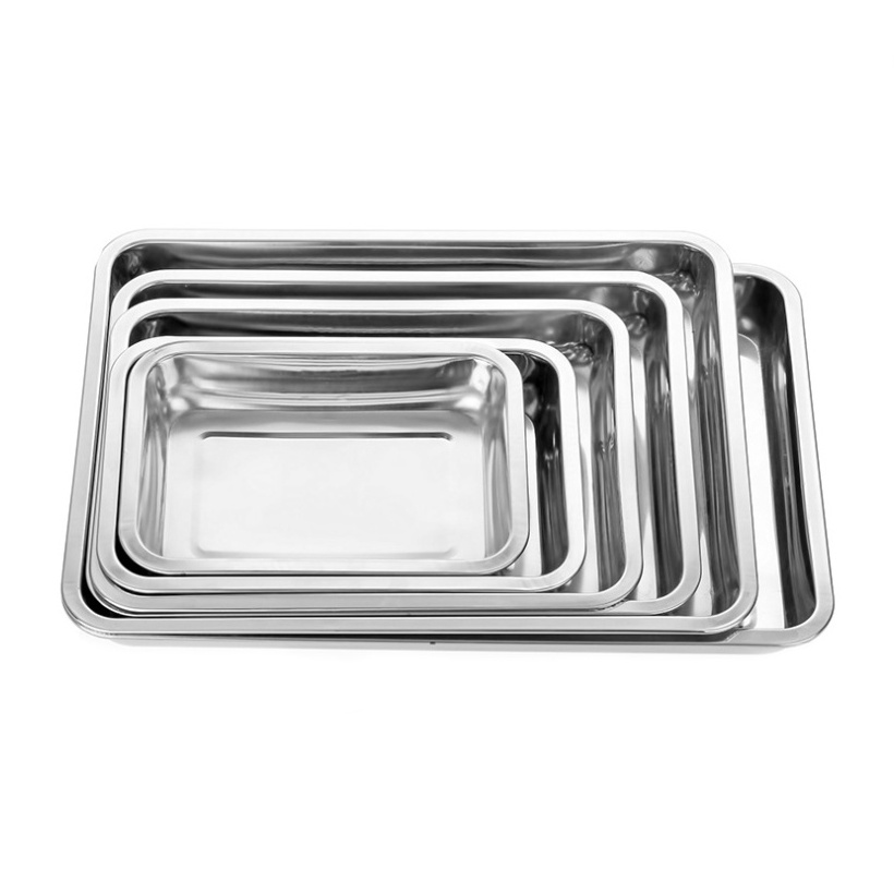 Food Storage Wholesale Large Size Custom Logo  Square Rectangular Stainless Steel Serving Trays