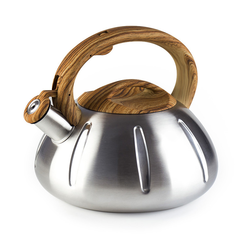 Wooden color handle stainless steel cover whistling water tea kettle for home