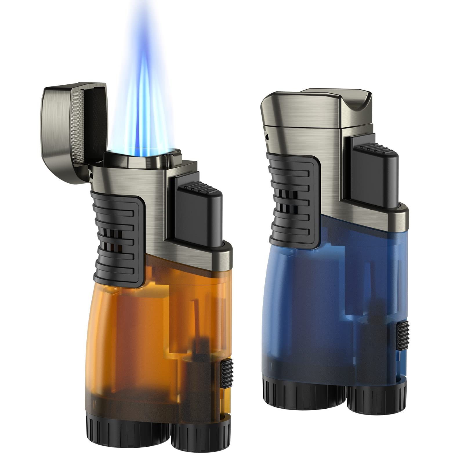 Hot-selling windproof portable refillable triple Jet Flame butane gas torch cigar cigarette lighter with punch cutter