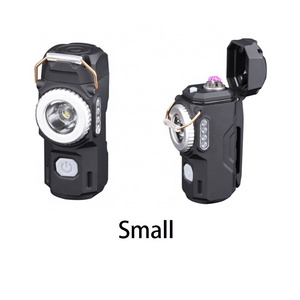 Factory Custom USB Electric double arc lighter lighting flashlight outdoor waterproof windproof portable keychain light