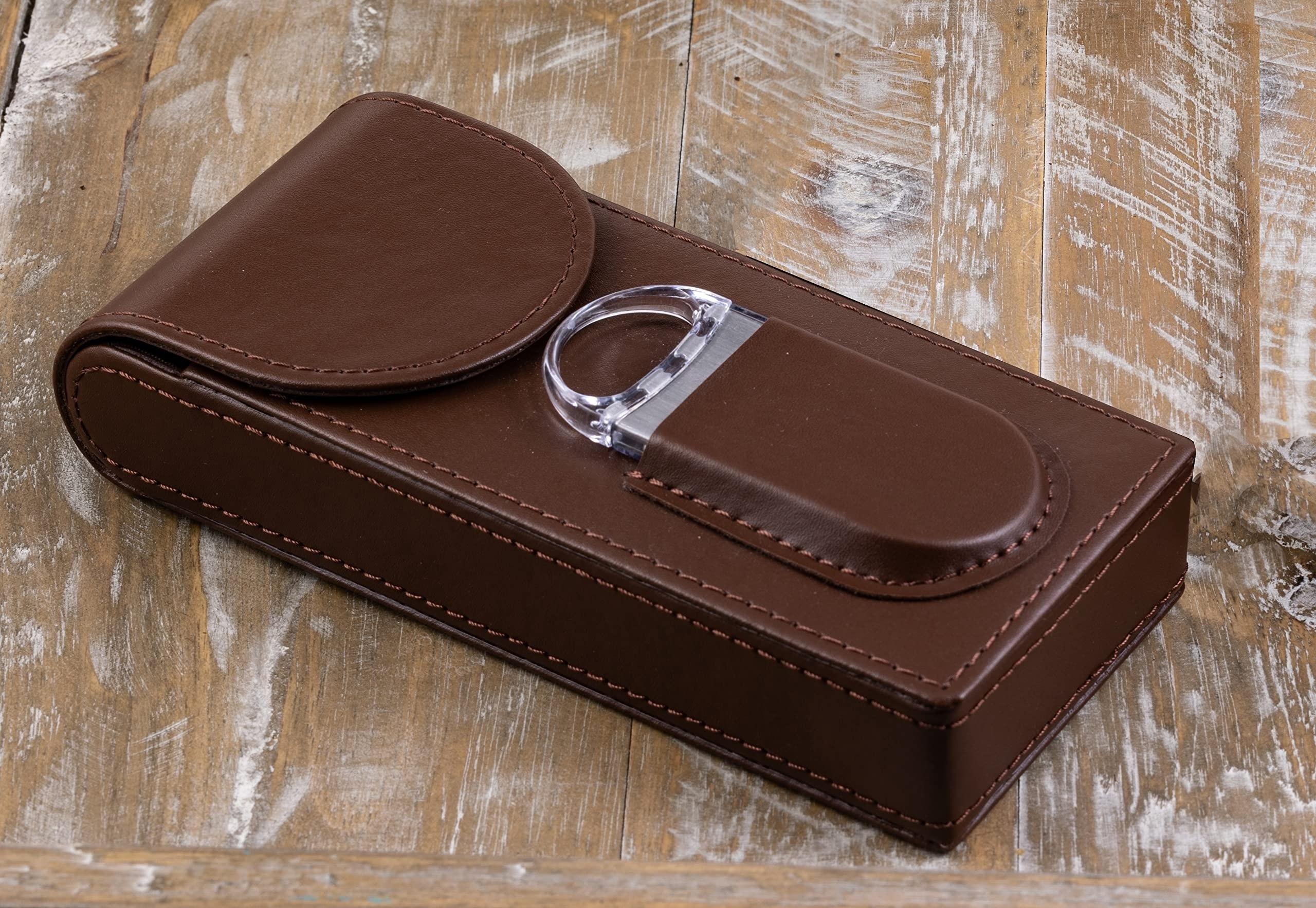 Bestseller luxury leather travel cigar tube case custom logo for 3 cigars with cigar cutter