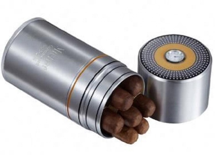 7 Cigars Aluminum Cigar Travel Big Tube Humidor With Hygrometer