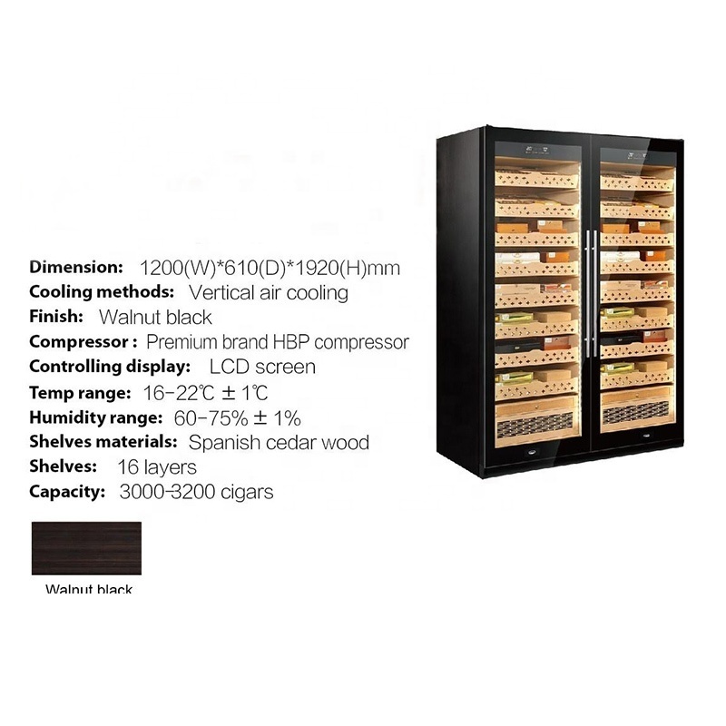 Luxury Double Door Large Capacity Intelligent Precise Humidity Controlled Cigar Cabinet Humidor Cooler