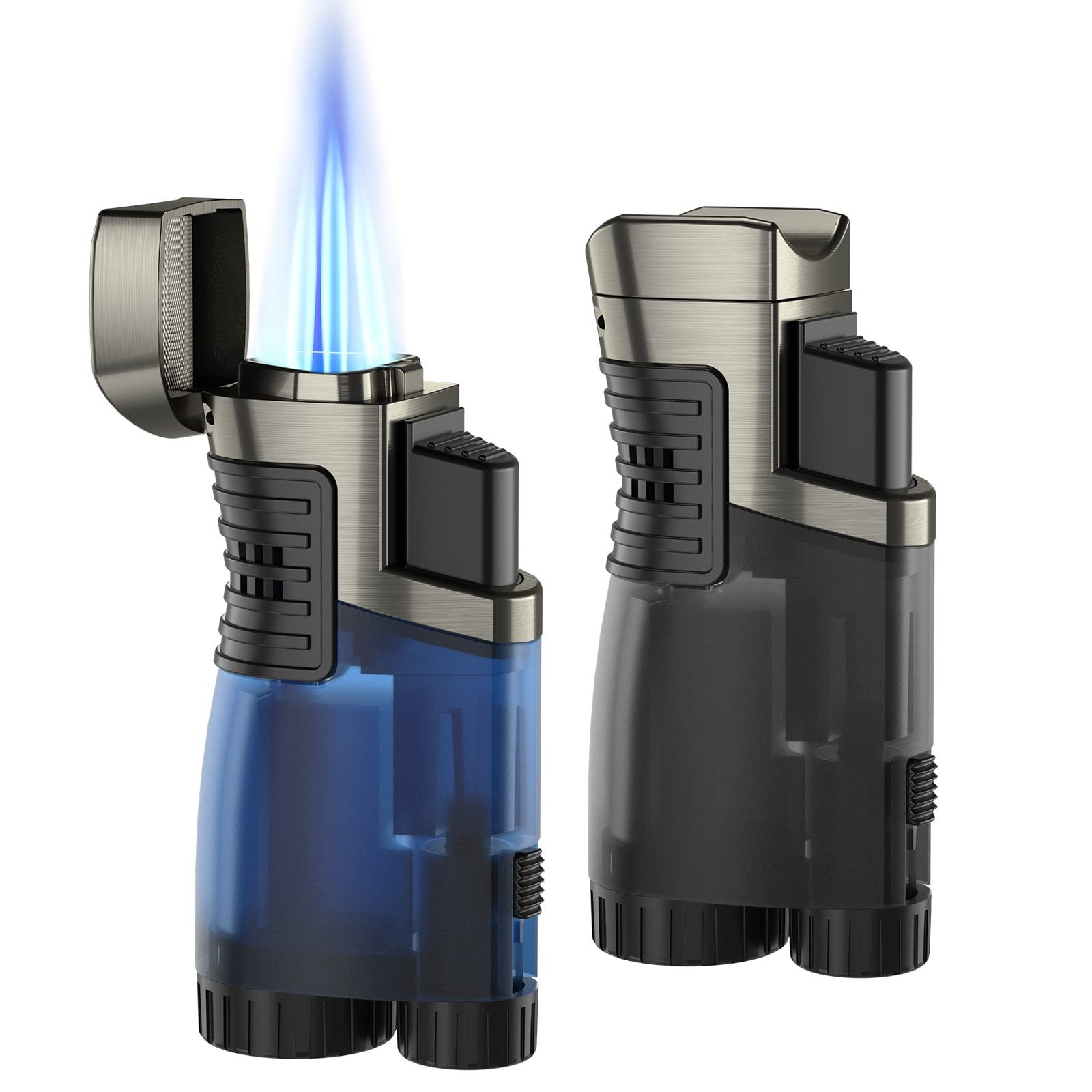 Hot-selling windproof portable refillable triple Jet Flame butane gas torch cigar cigarette lighter with punch cutter