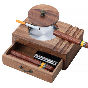 Amazon Bestseller Cigar Ashtray Outdoors Windproof Vintage Ashtray with Cigar Accessories Drawer Cigar Holder