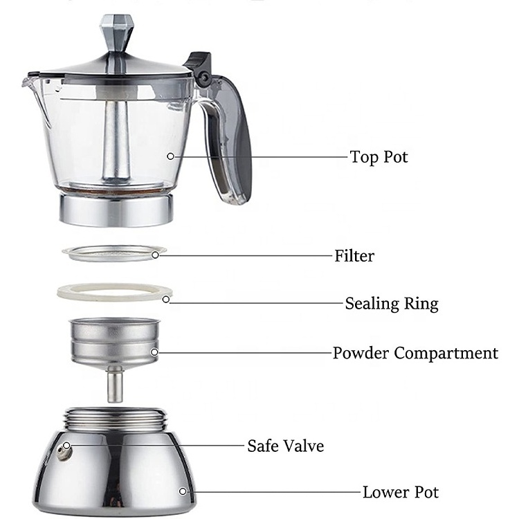 New design stove top 2 in 1 coffee maker Italian moka pot espresso coffee maker brewer percolator ground coffee moka pot