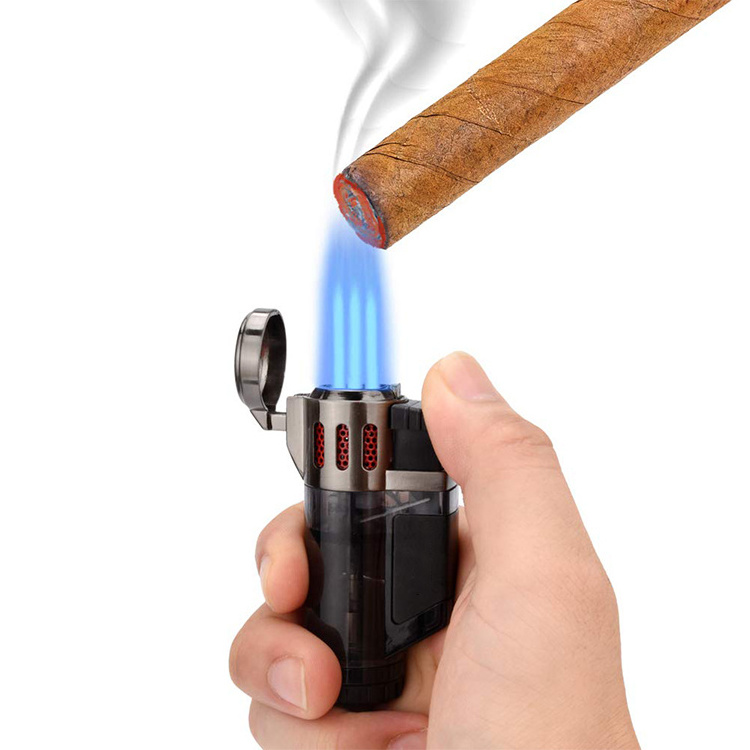 Hot-selling portable windproof refillable butane refillable gas torch triple Jet Flame cigarette cigar Lighters