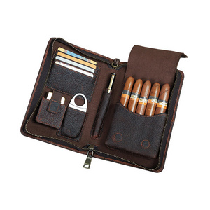 Personalized handcrafted genuine leather tube holder lighter cutter box storage humidor cigar set travel case