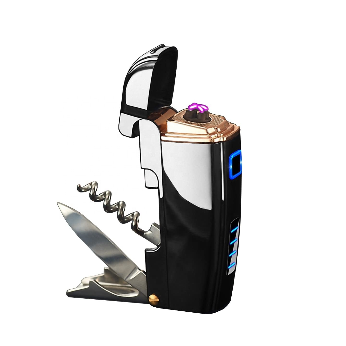 Hot-selling 4 in 1 Multi-Function Electronic Lighter with Knife  Wine Beer Opener Double Arc Plasma USB Charge Lighter