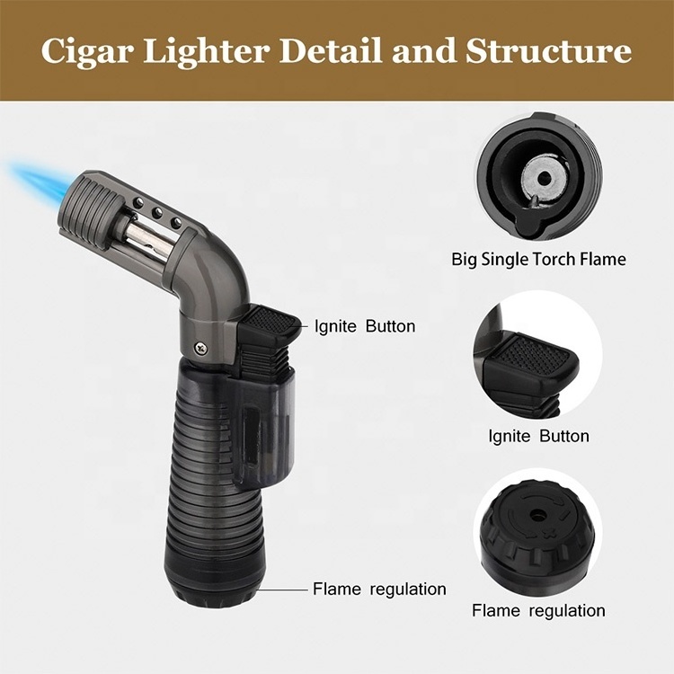 Wholesale custom adjustable flame windproof refillable fuel single torch Jet flame cigarette cigar lighter