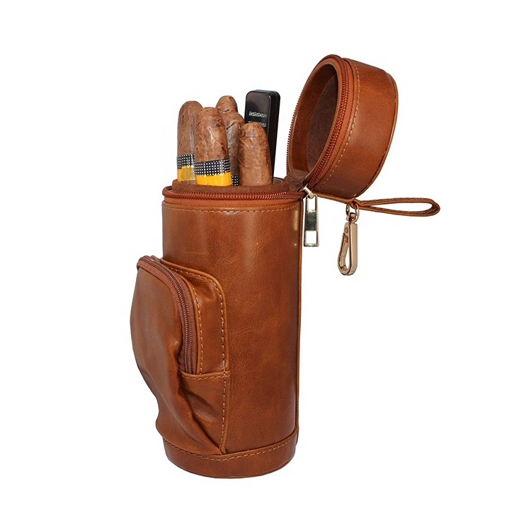 New design Cedar wood leather cigar case humidor with pocket, easy-to-carry lighter and knives for travel