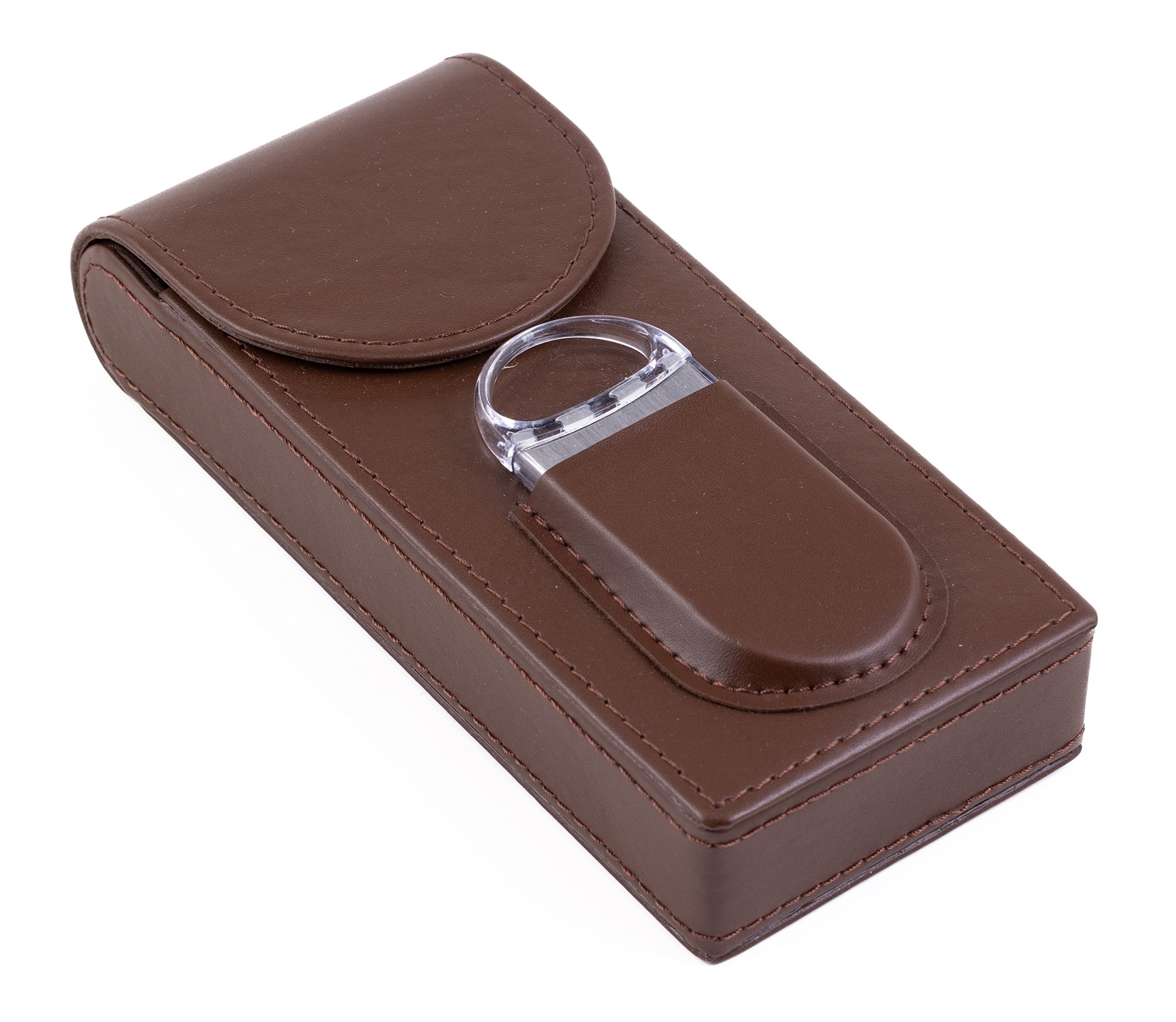 Bestseller luxury leather travel cigar tube case custom logo for 3 cigars with cigar cutter