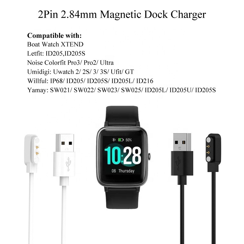 2 Pogo Pin 2.84mm Magnetic Watch Charger for Letfit ID205 ID205S Willful IP68 ID205L ID216 2Pin USB Charging Cable