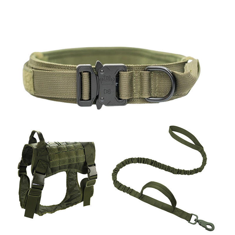 Outdoor tactical dog leash and collar Training Pet Working Vest Harness Easy Control Large Dog Collar and Leash Set