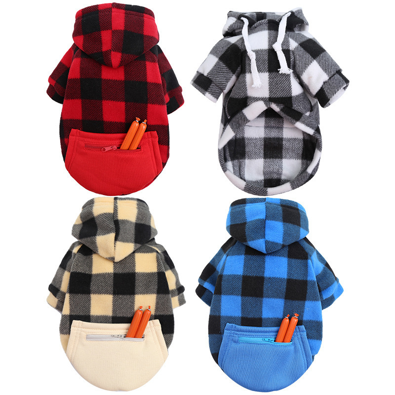 wholesale Checkered zipper fashion pocket Plaid Dog Hoodie dog winter hoodie designer hoodie for dogs