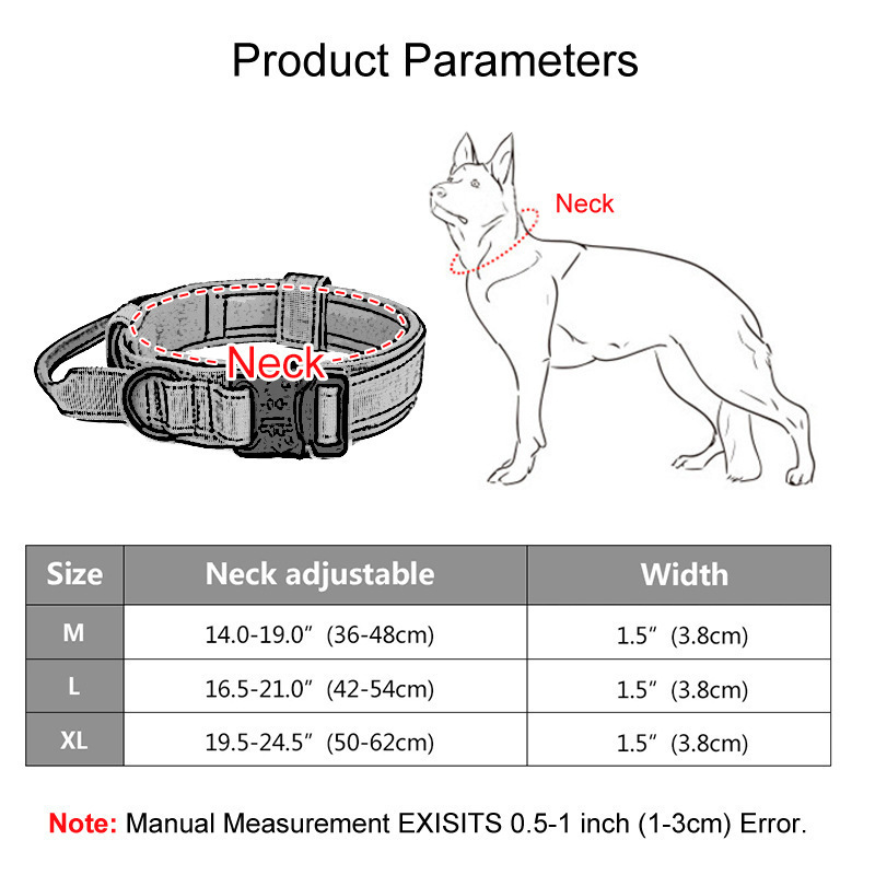 Durable Tactical Dog Collar with Control Handle adjustable Dog Collars For German Shepard Medium Large dog Training hunting