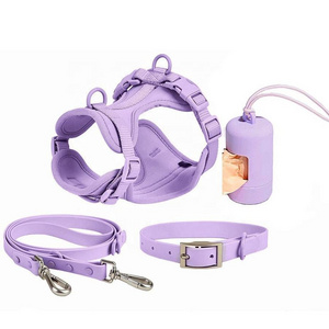 OEM pets suppliers dog collar and leash tactical no pull silicone PVC dog harness set leads waterproof dog harness