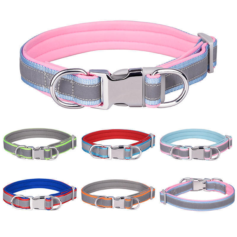 Adjustable Reflective Pet engraved Collar Metal Buckle Quick Release Buckle Pet Training Collars for Puppy cat Dogs