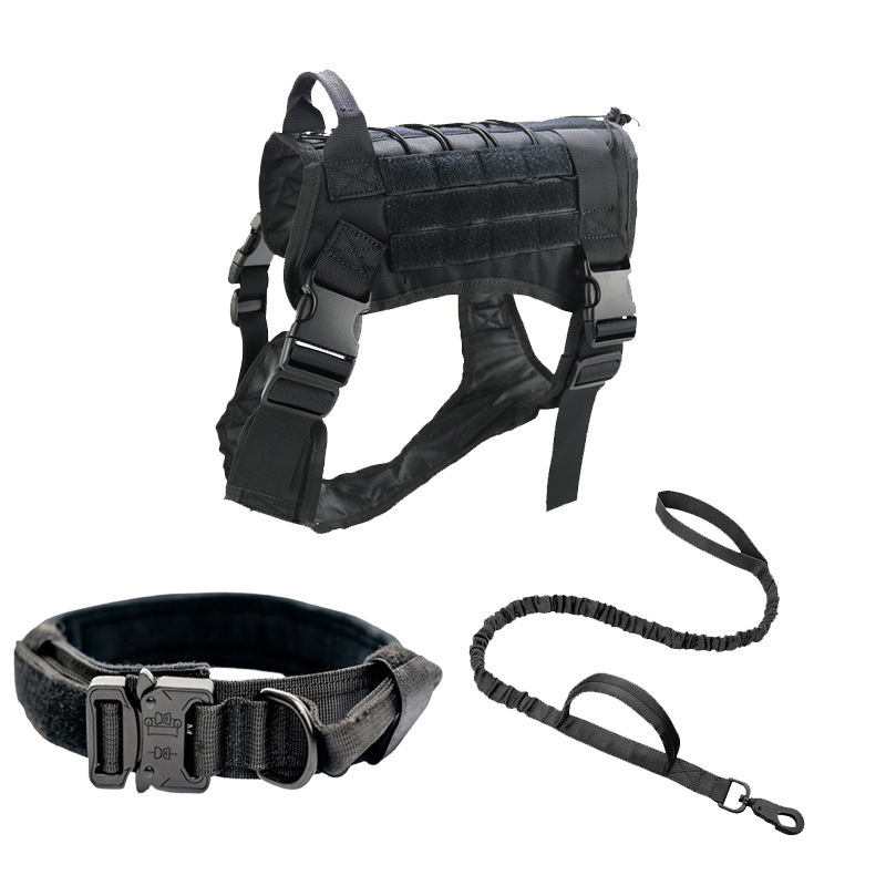 Outdoor tactical dog leash and collar Training Pet Working Vest Harness Easy Control Large Dog Collar and Leash Set