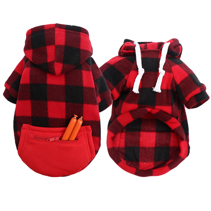 Checkered zipper fashion pocket Plaid Dog Hoodie dog winter hoodie designer hoodie for dogs manufactory wholesale