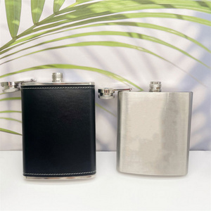 7oz 8oz Outdoor single wall flagon wine flask for men Leather hip flask stainless steel flasks liquor