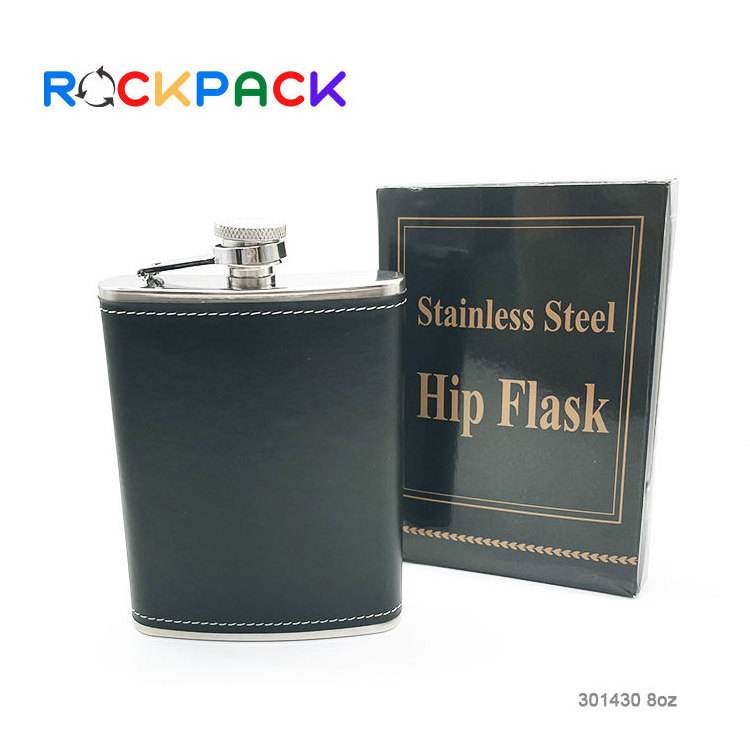 7oz 8oz Outdoor single wall flagon wine flask for men Leather hip flask stainless steel flasks liquor