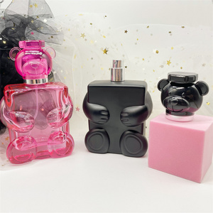 100ml Bear shape black color pink glass perfume cosmetic bottles with plastic lid cover