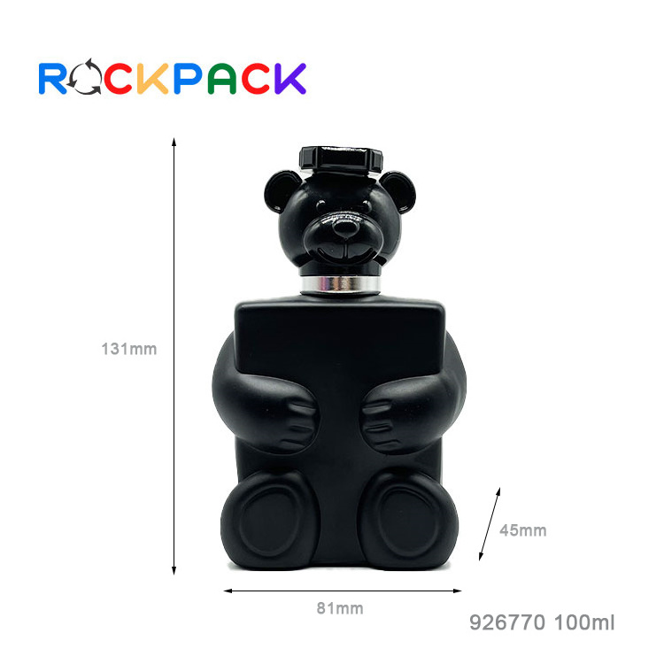 100ml Bear shape black color pink glass perfume cosmetic bottles with plastic lid cover