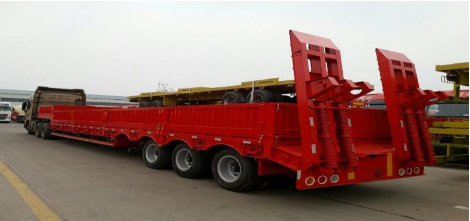 4 Axles Heavy Duty Cargo Transport container delivery low flatbed semi trailer with hydraulic ladders