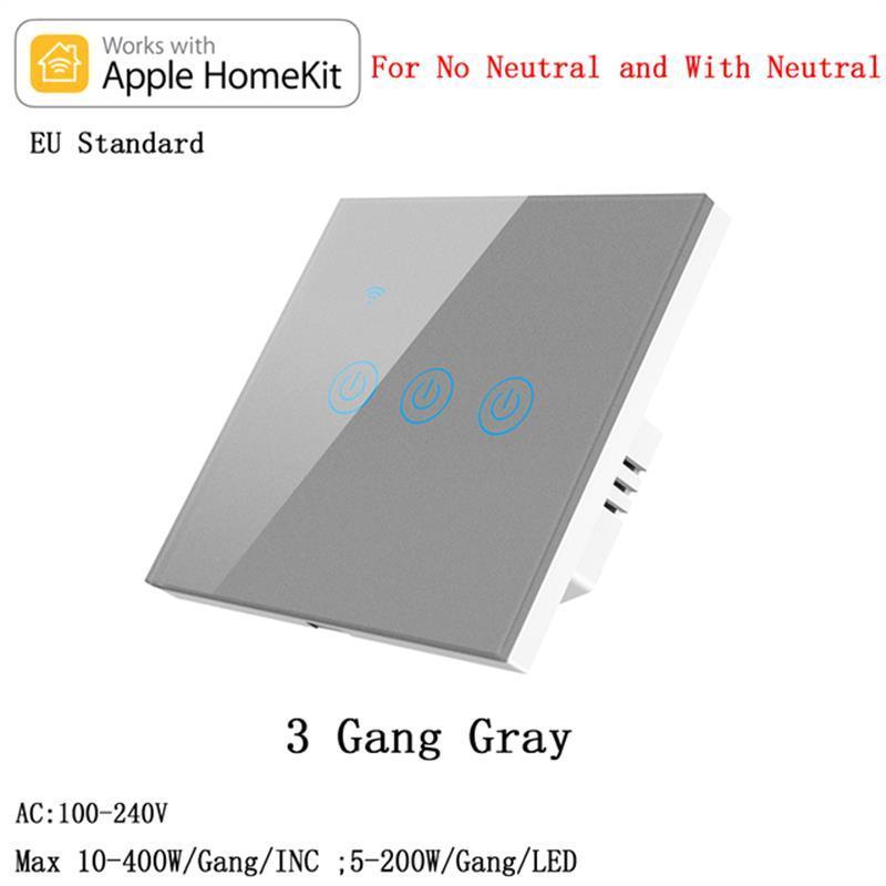 US EU standard touch wall switches need neutral or No Neutral for homekit Works With google home Alexa Siri Voice Control