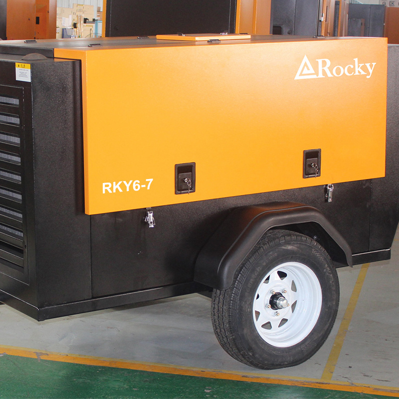 Skid mounted 7 bar Portable Diesel Engine Driven Screw Air Compressor RKY-6/7 for drilling