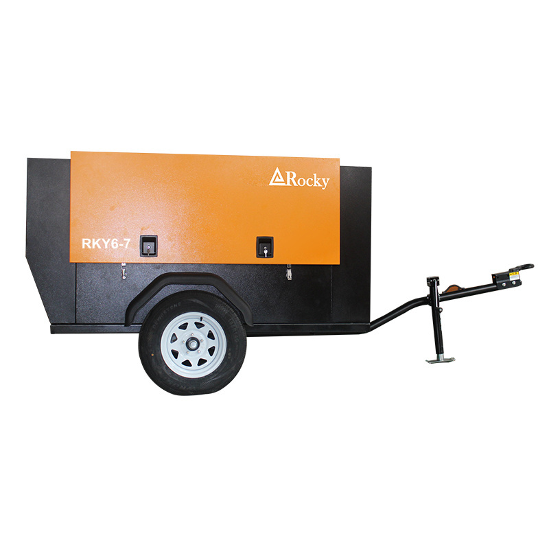 Skid mounted 7 bar Portable Diesel Engine Driven Screw Air Compressor RKY-6/7 for drilling