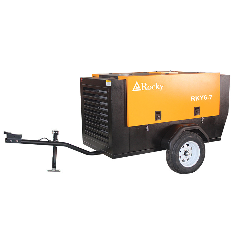 Skid mounted 7 bar Portable Diesel Engine Driven Screw Air Compressor RKY-6/7 for drilling