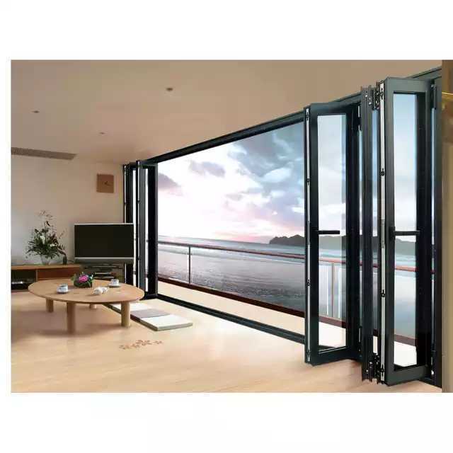 tempered glass door aluminium double tempered glass sliding doors high quality energy efficient bifolding  door