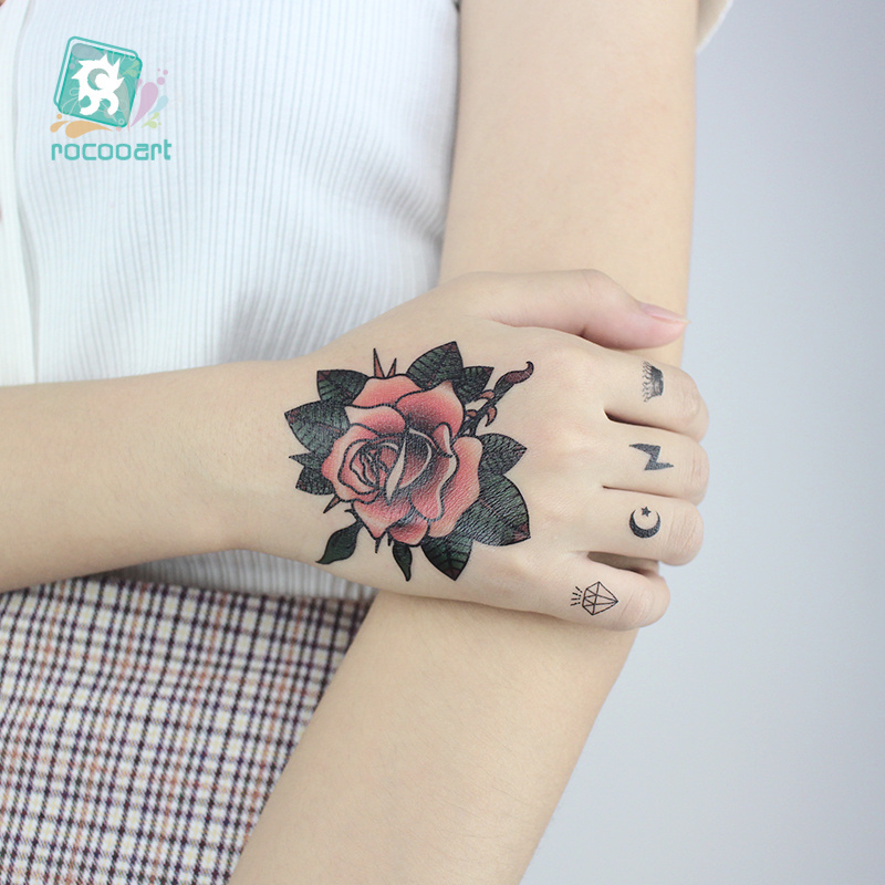 New Women Men Waterproof Temporary Tattoo Sticker India Flower Rose Fake Tattoo Hand Arm Foot Back Tattoo Designs