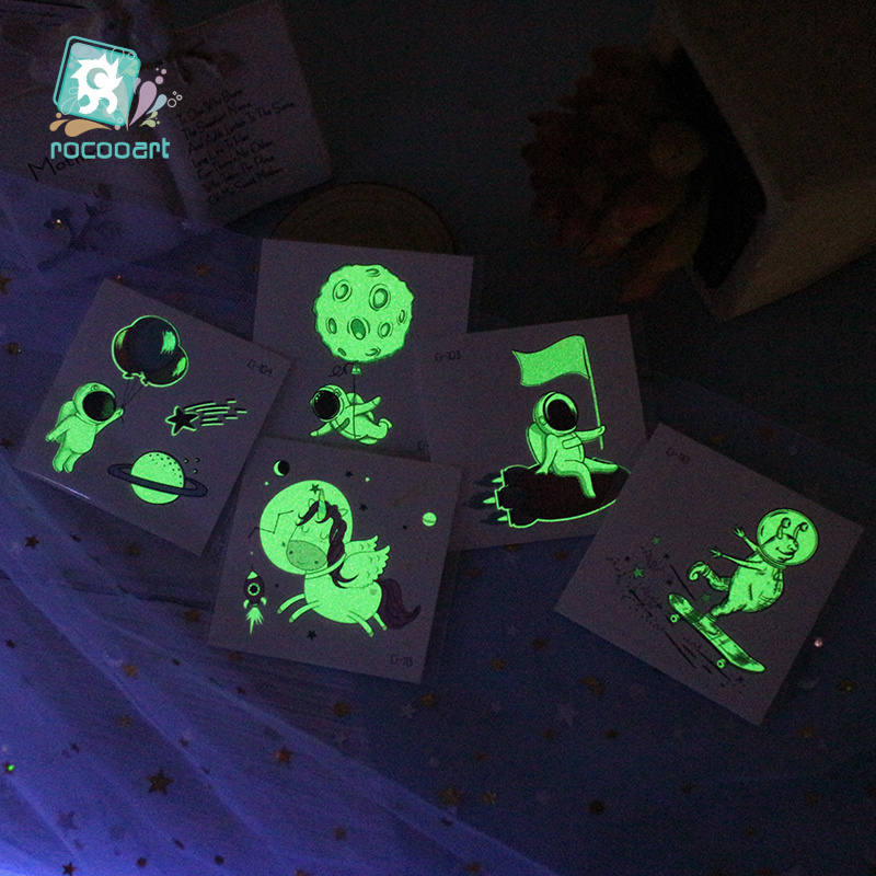 Custom Waterproof Glowing in the dark space series children's removable temporary tattoo sticker