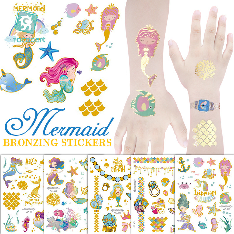 Mermaid Party Supplies Temporary Tattoos for Kids Mermaid Birthday Party Favors Gifts for Girls Tattoo Sticker Body Art 21X15CM