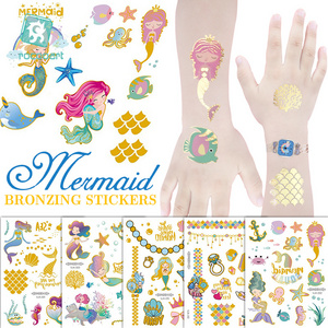 Mermaid Party Supplies Temporary Tattoos for Kids Mermaid Birthday Party Favors Gifts for Girls Tattoo Sticker Body Art 21X15CM